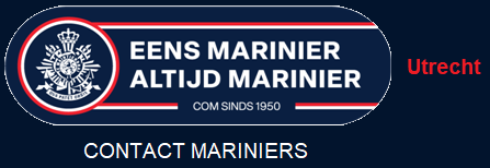 Nieuw logo Contact Oud Mariniers. Korpswapen in een cirkel van rode en witte lijnen. Daarnaast ovaal en tussen twee witte en rode lijnen de nieuwe spreuk "Eens Marinier, Altijd Marinier"