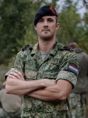 Portret van Majoor der Mariniers Kristian, hoofd van de afdeling Concept Development & Experimentation, tijdens de oefening Bold Quest.